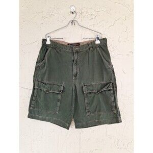 Plugg Men's 36 Olive Green Cargo Shorts 100% Cotton Baggy Utility Y2K